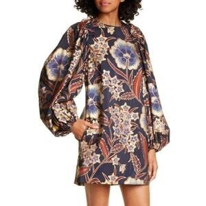 Ulla Johnson Silk Claudine Floral Metallic Mini Dress Size 0